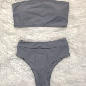 High Waisted Strapless Bandeau Bikini Set